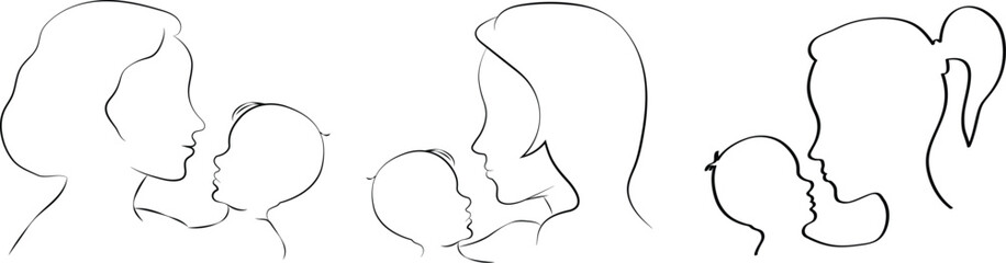 Hand drawn illustration of a sketch Woman with baby