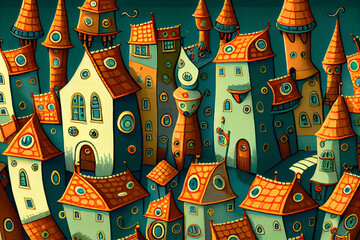 Naklejka premium Urban landscape. Pattern with houses. Illustration