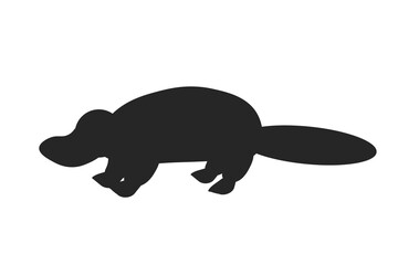 Black silhouette of platypus on a white background. Animals of Australia. Vector illustration. EPS