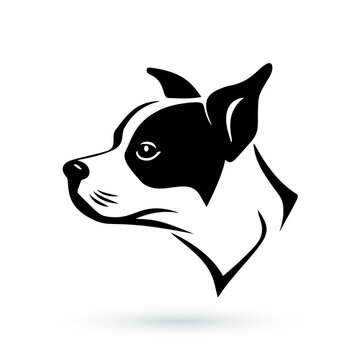 Boston Terrier Dog Logo featuring a dog head on a white background in the style of Creative Commons Attribution. Vector illustration design with an icon of a black and white Boston Terrier