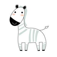 Cute zebra. Zebra flat hand drawn poster. Cartoon character for kids and babies fashion. Vector children s illustration. Funny zoo print. EPS