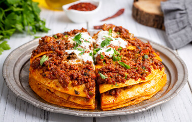 Turkish Food Kayseri Yaglama with Minced Meat, Yogurt and Tomato Paste