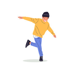 Happy boy playing sport game, doing physical exercise. Happy young boy cartoon illustration. Modern Vector illustration. Generative AI