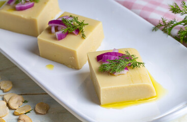 Traditional Turkish dishes with olive oil, appetizers; broad bean puree or broad bean paste. (Turkish name; Fava) Turkish food Fava