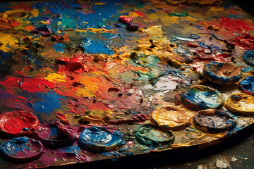 palette with a mix of vibrant paint colors. generative AI
