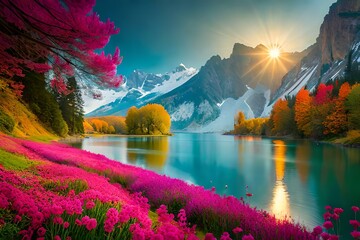sunrise in the flowers 