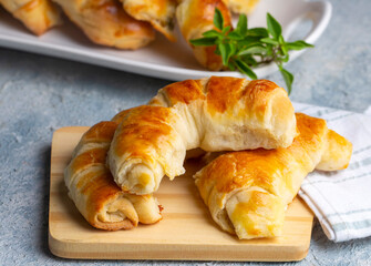 Traditional delicious Turkish food; cheese croissant pastry (Turkish name; pamuk pogaca, serit pogaca)