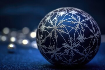Fototapeta na wymiar Blue Christmas Ball Ornament with White Snowflakes. Generative AI Generative AI
