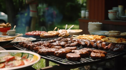 Cooking meat on the grill. Generative AI