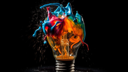 Light bulb in bright colors. Generative AI