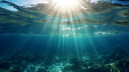 Fototapeta na wymiar Light penetrates underwater. Generative AI