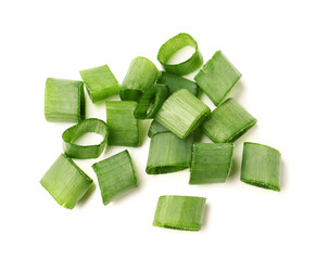 Heap of cut green onion on white background