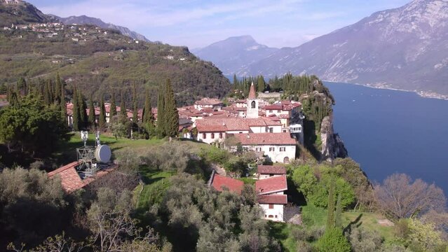 video footage of a typically village in italy. Tremosine at the lake garda. Generative AI