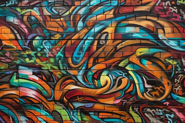 unique abstract colorful graffiti tag on a brick wall. generative AI