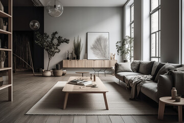 Naklejka na ściany i meble photo of a Minimalist Living Room. AI generative