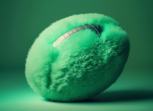 Furry Neon Football on Light Green Background. Generative AI.