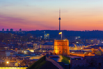 Vilnius, Gediminas castle tower night view