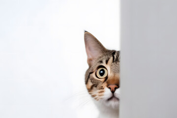 Curious cat peeking from the wall, Generative AI