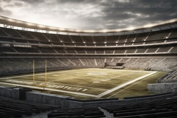an empty football stadium with a green field. Generative AI Generative AI