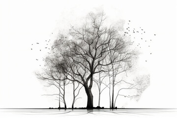 Illustrationg of birch Tree without leaves. AI generative