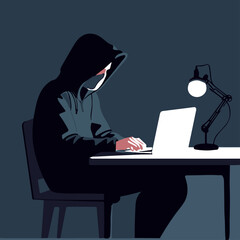 hacker hacking on his laptop, vector illustration