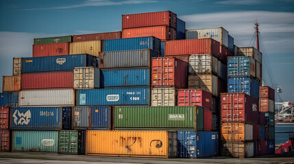 Fototapeta premium logistics container on port side ,generative ai