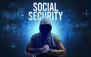 Faceless man with online security concept