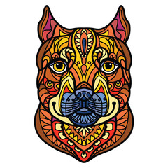 Pitbull head dog color tangle doodle vector illustration