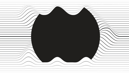 Abstract motion graphic design background . Black circle and horizontal lines . Transition shapes . Movement composition . Vector illustration