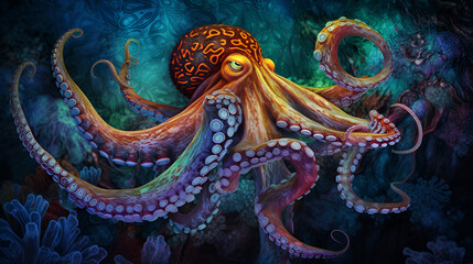 Obraz premium ai generated of Mariana Trench Magical fantasy psychedelic creatures,photorealistic,RGB,Colors 