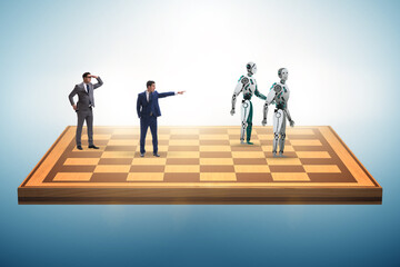 Concept of chess played by humans versus robots