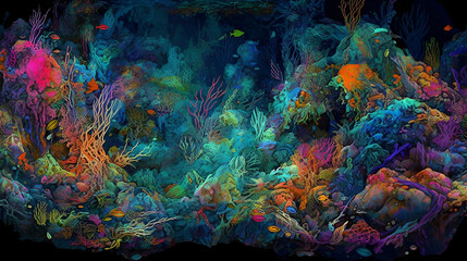 Fototapeta na wymiar ai generated of Mariana Trench Magical fantasy psychedelic creatures,photorealistic,RGB,Colors 