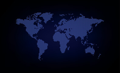 Fototapeta na wymiar Dotted line world map, technology background
