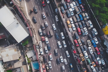 Aerial view of traffic jam in metropolis city. Generative AI