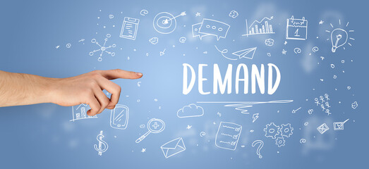 Close-Up of cropped hand pointing at business inscription