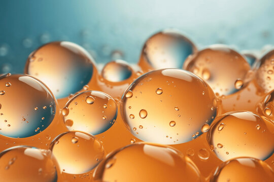 Light Orange Clear Ice Bubbles with a Pale Blue Background created with Generative AI Technology