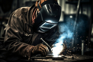 Welding, welder, soldering man Photography. AI generative