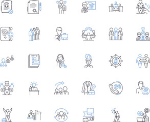 Fototapeta na wymiar Administrative staff line icons collection. Organized, Detail-oriented, Multitasker, Efficient, Professional, Reliable, Resourceful vector and linear illustration. Generative AI