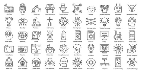 Robotic Thin Line Icons Robot Artificial Intelligence Outline Icons in Black