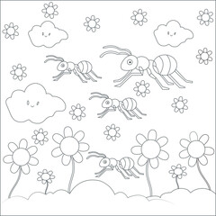 Free vector hand drawn Ants kawaii coloring book illustration