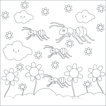 Free vector hand drawn Ants kawaii coloring book illustration