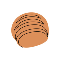 Rye round dark bread icon. Bakery pastry products silhouette. Vector illustration.