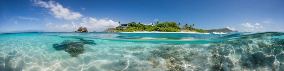 Fototapeta premium illustration, a perfect day on the Caribbean coast, website header, ai generative.