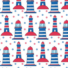Fototapeta na wymiar Kids vector seamless pattern with nautical symbols. Marine pattern. Can be used for wallpapers, pattern fills, web page backgrounds, surface textures, textile, wrapping.