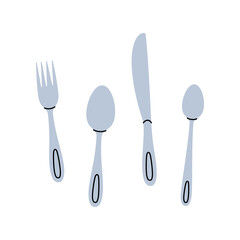 Kitchen utensils icon. Kitchen spoon, knife, fork silhouette. Vector illustration.