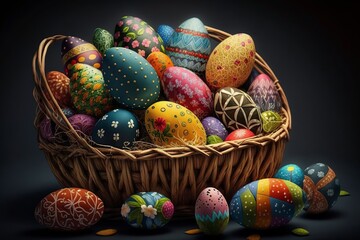 Fototapeta na wymiar illustration, easter egg in the basket, ai generative