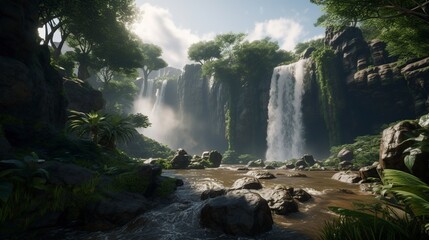 illustration, the beauty of a hyper detailed waterfall, ai generative.