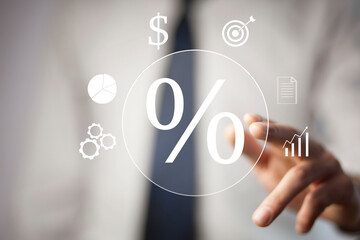 interest rates and dividends, Business people calculate and higher graphs and percentages investment