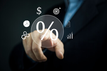 interest rates and dividends, Business people calculate and higher graphs and percentages investment