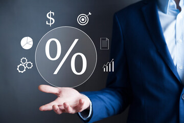 interest rates and dividends, Business people calculate and higher graphs and percentages investment